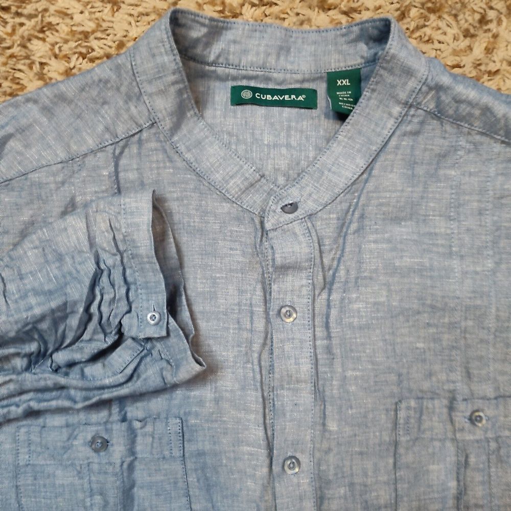 Cubavera Men Size XXL Long Sleeve 3/4 Button Up Linen Cotton Blend Shirt‎